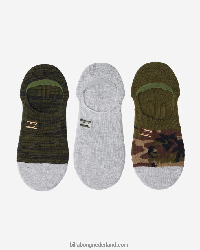 Billabong Heren 3-pack camo no-show sokkengroente 4D20H739