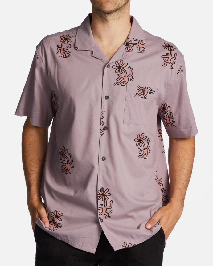 Billabong Heren Keith haring flower dance vacay shirt met korte mouwengrijs violet 4D20H219