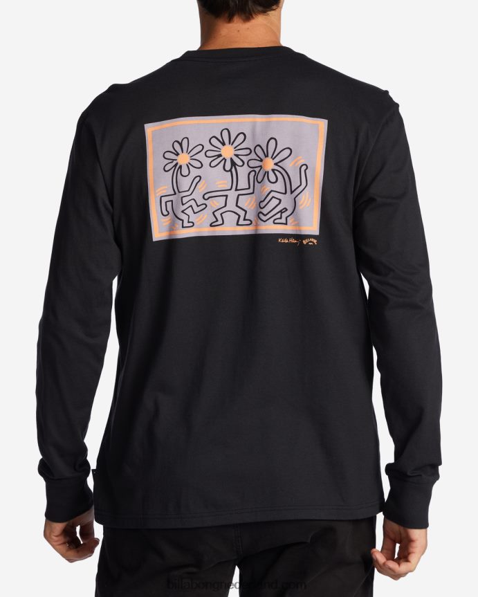 Billabong Heren Keith haring bloemendans t-shirt met lange mouwengewassen zwart 4D20H224