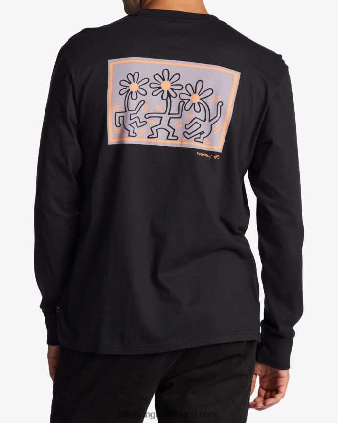 Billabong Heren Keith haring bloemendans t-shirt met lange mouwengewassen zwart 4D20H224