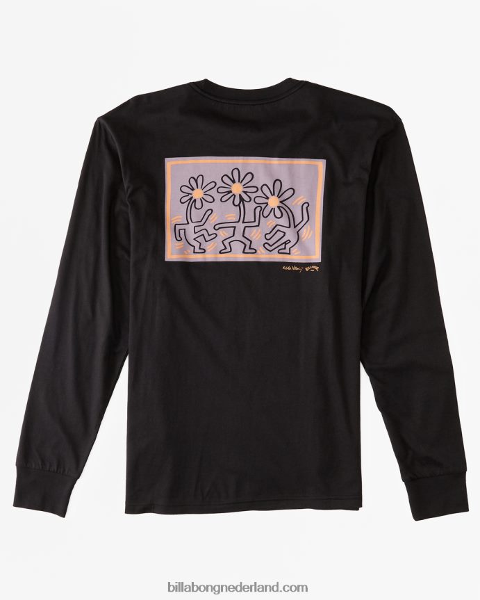 Billabong Heren Keith haring bloemendans t-shirt met lange mouwengewassen zwart 4D20H224