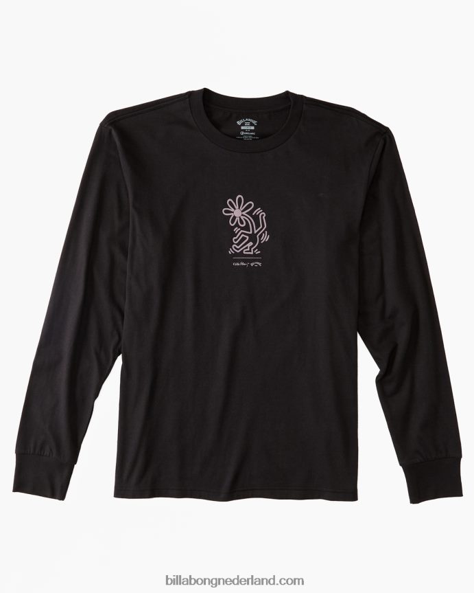 Billabong Heren Keith haring bloemendans t-shirt met lange mouwengewassen zwart 4D20H224