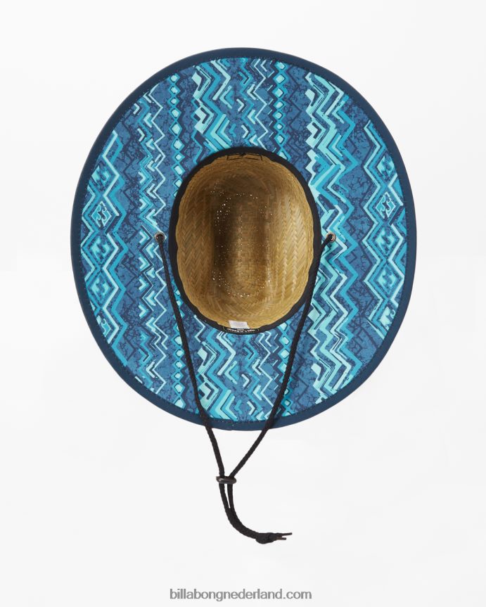 Billabong jongens badmeesterhoed van stro met getijdenprintblauwe waas 4D20H1107