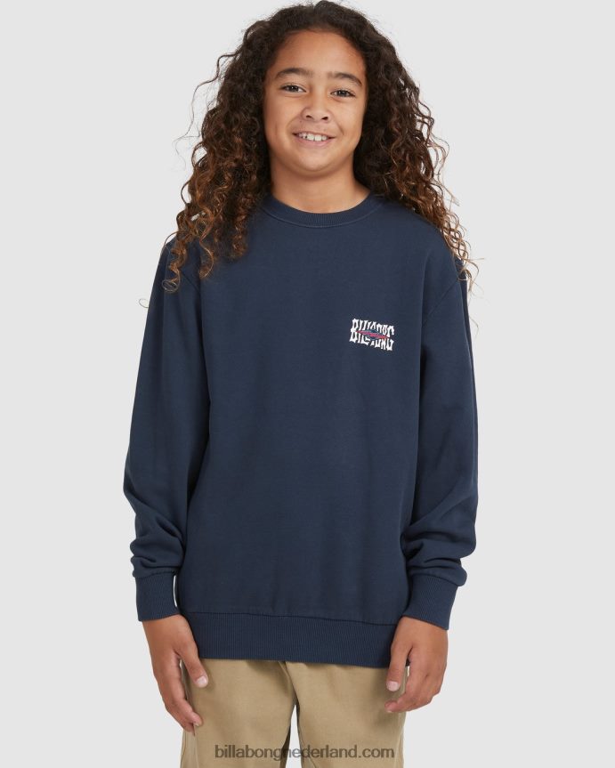 Billabong jongens sweatshirt met ronde hals en schaduwruitmarine 4D20H1117