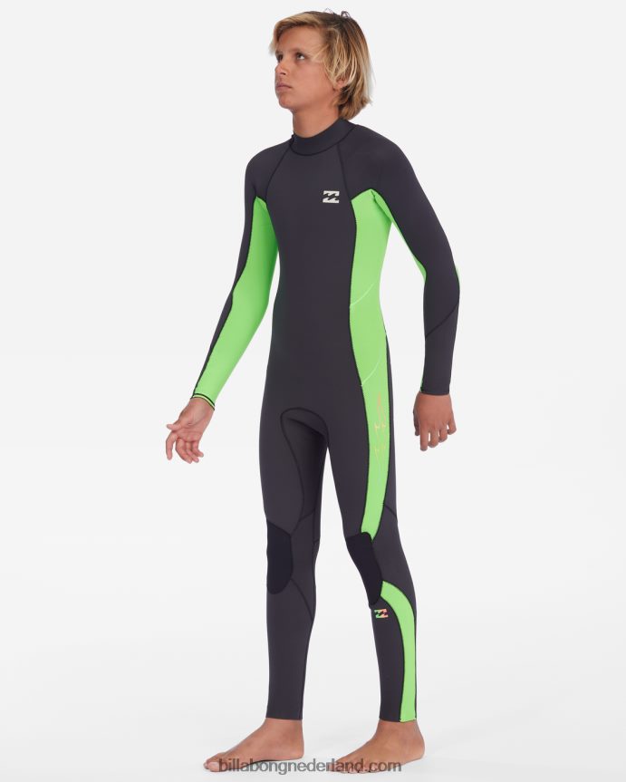 Billabong jongens 3/2 volledige wetsuit met volledige ritssluiting aan de achterkantNeon groen 4D20H1124