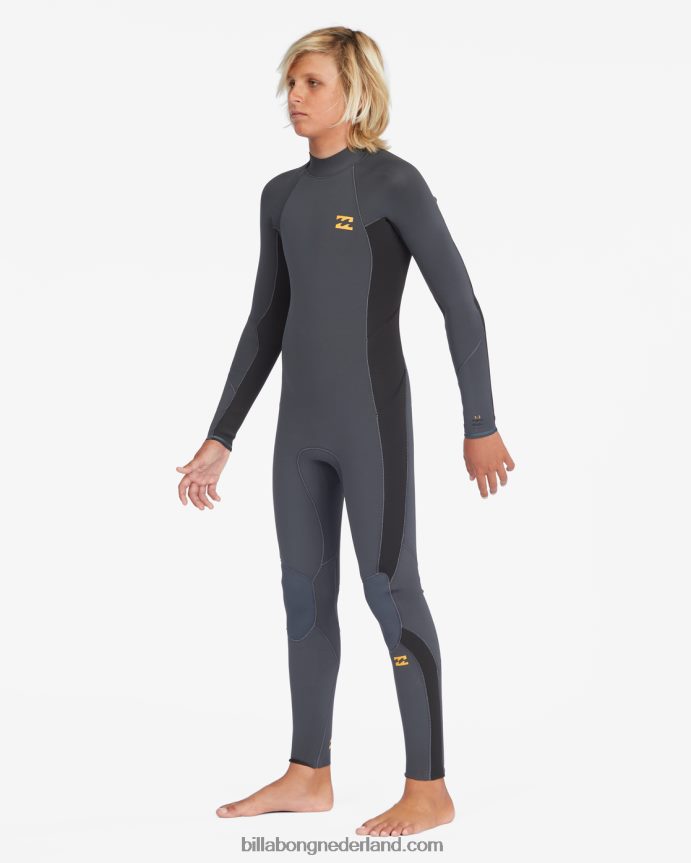 Billabong jongens 3/2 volledige wetsuit met volledige ritssluiting aan de achterkantgrafiet 4D20H1130
