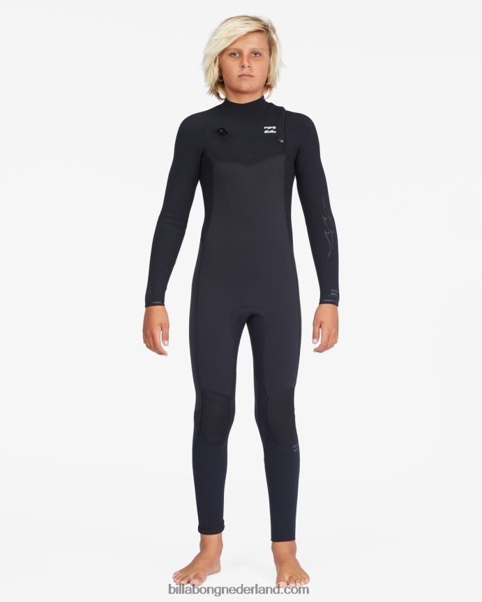 Billabong jongens 4/3 revolutie volledige wetsuit met ritssluiting op de borstzwart 4D20H1111