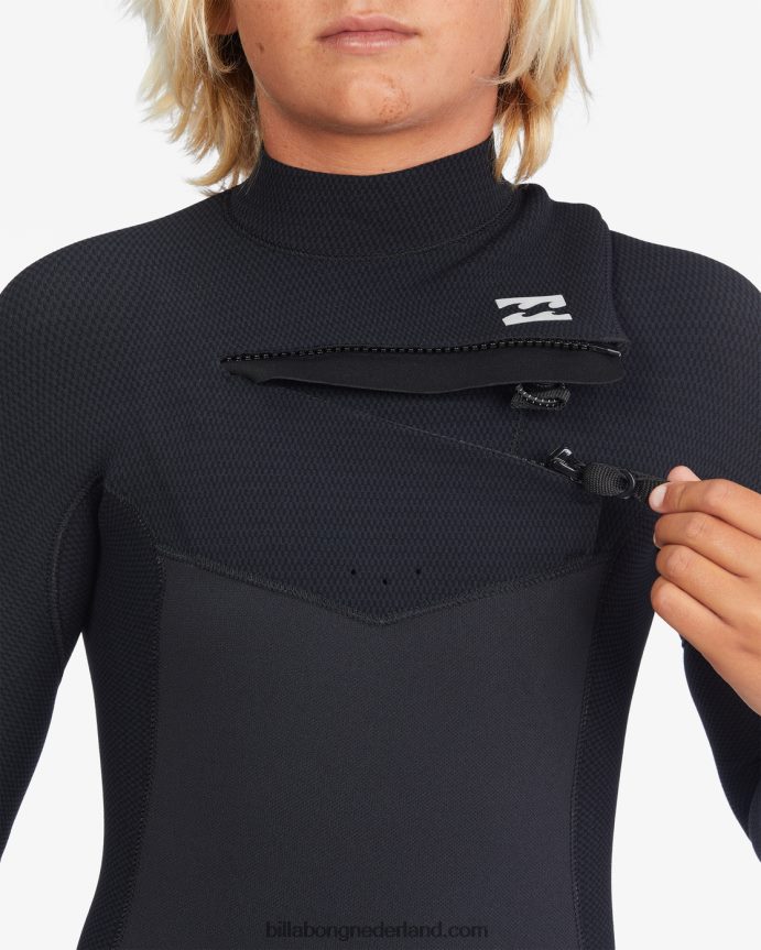 Billabong jongens 4/3 revolutie volledige wetsuit met ritssluiting op de borstzwart 4D20H1111