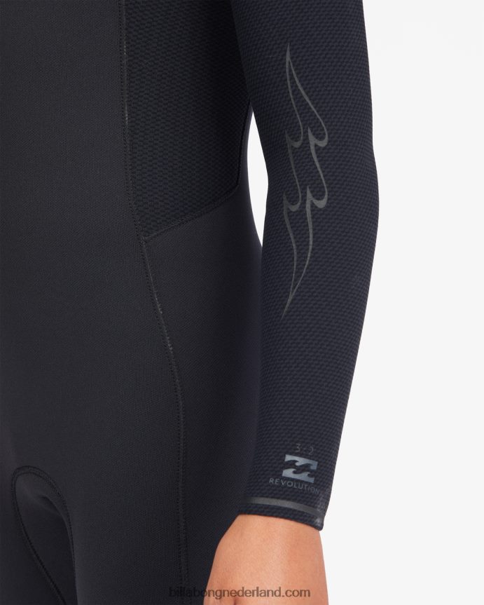 Billabong jongens 4/3 revolutie volledige wetsuit met ritssluiting op de borstzwart 4D20H1111