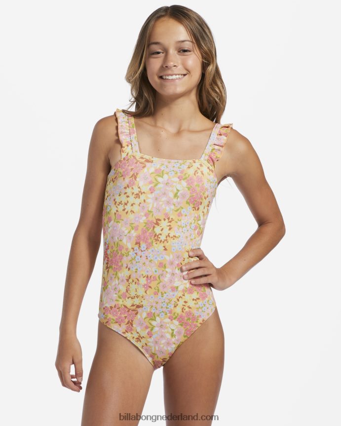 Billabong meisjes 4-16 spring daydream badpak uit één stukgouden perzik 4D20H2798