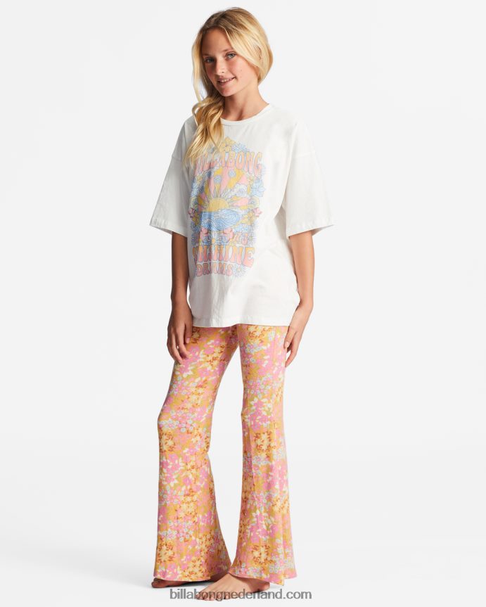 Billabong meisjes vertel me een knusse wijd uitlopende broek met hoge taillezacht roze 4D20H2711