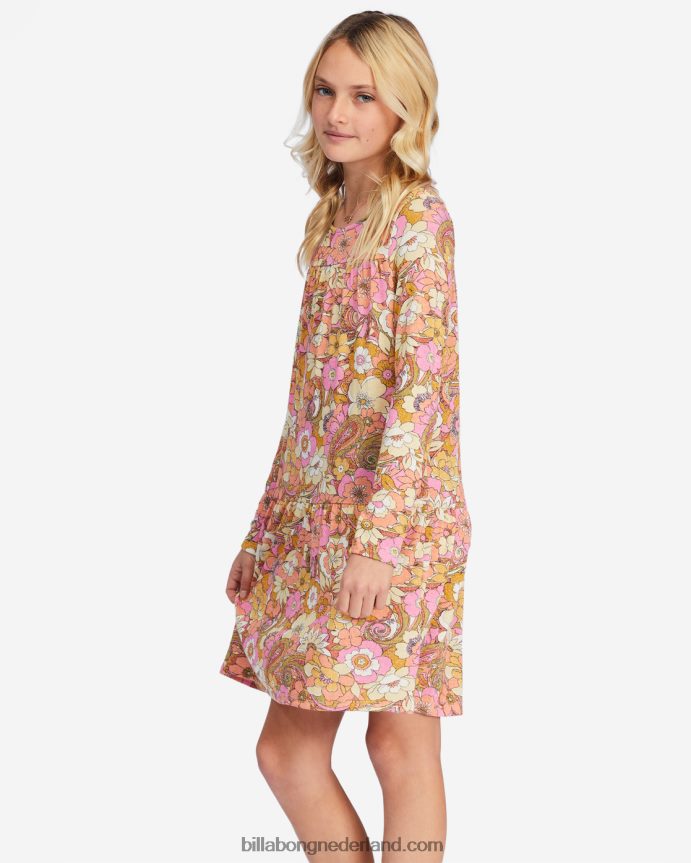 Billabong meisjes in de wilde mini-jurk met lange mouwenzoete chocolade 4D20H2796