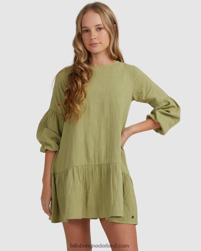 Billabong meisjes mini wensen jurk met lange mouwenavocado 4D20H2795