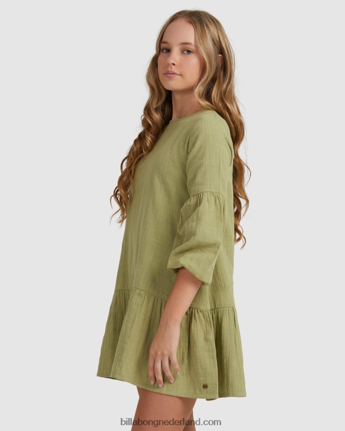 Billabong meisjes mini wensen jurk met lange mouwenavocado 4D20H2795