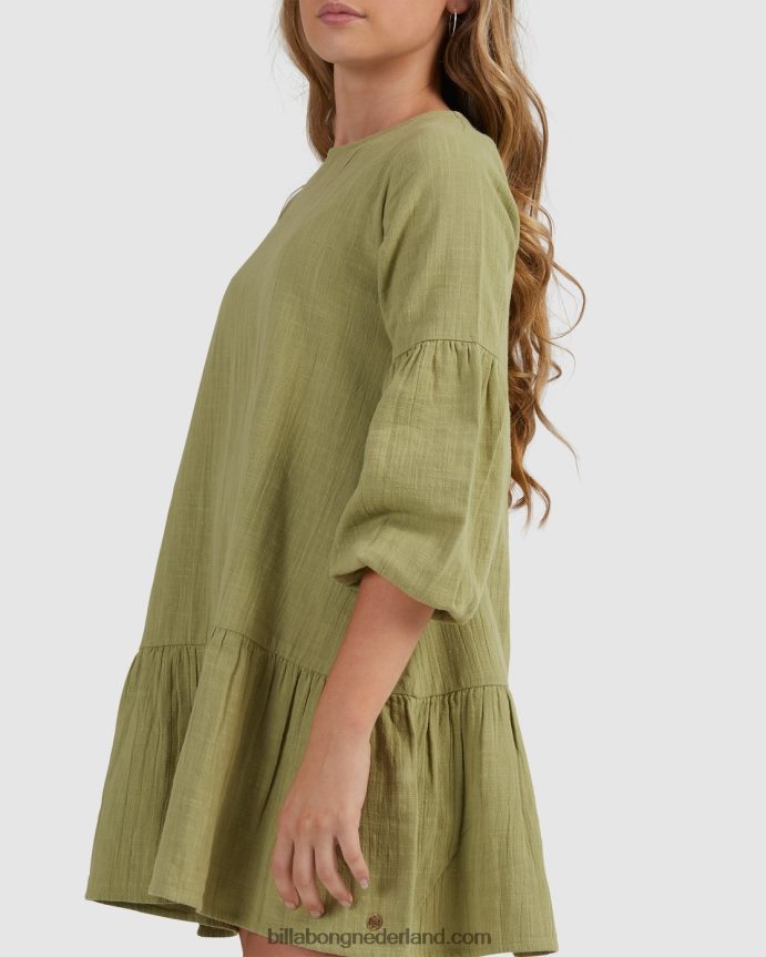 Billabong meisjes mini wensen jurk met lange mouwenavocado 4D20H2795