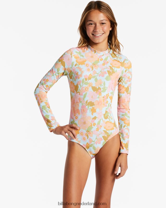 Billabong meisjes weggeblazen rashguard uit één stuk met lange mouwenmulti 4D20H2666