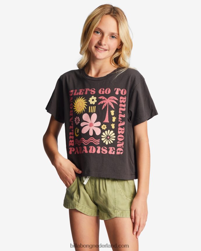 Billabong meisjes 4-16 losgelaten naar het paradijs boxy t-shirtuit zwart 4D20H2681