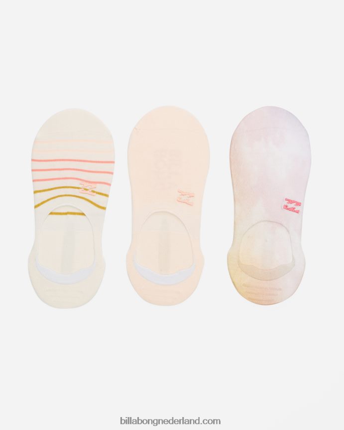 Billabong vrouwen 3-pack safari nights tie-dyed no-show sokkenroze 4D20H2412