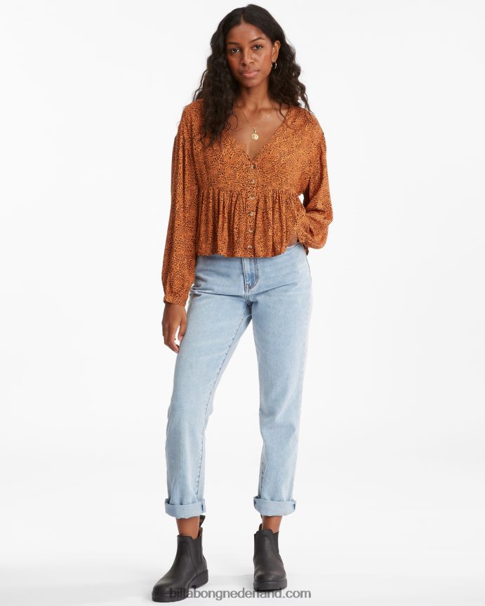 Billabong vrouwen gemakkelijke straatblouse met lange mouwentoffee 4D20H2333