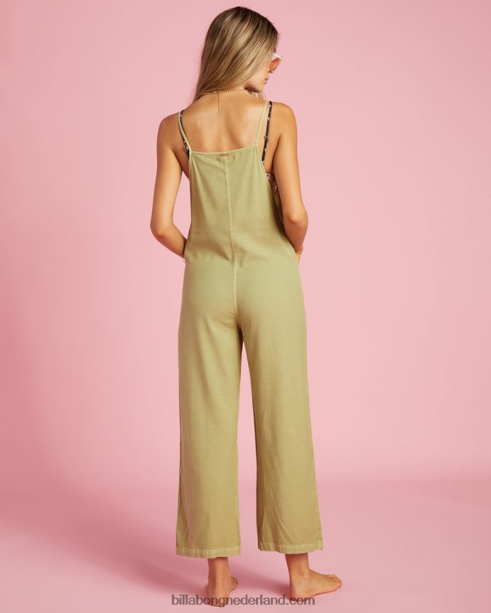 Billabong vrouwen beach cruiser overall met wijde pijpenavocado 4D20H1904