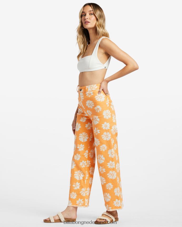 Billabong vrouwen broek met wijde pijpen en vrije val printsinaasappelschil 4D20H1781