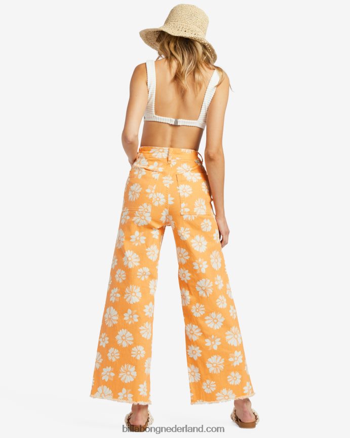 Billabong vrouwen broek met wijde pijpen en vrije val printsinaasappelschil 4D20H1781