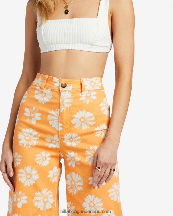 Billabong vrouwen broek met wijde pijpen en vrije val printsinaasappelschil 4D20H1781