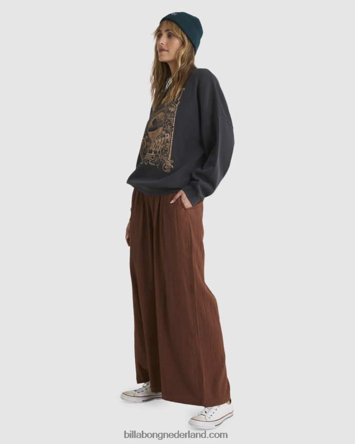 Billabong vrouwen follow me high-rise elastische taille-taille broekdonkere choco 4D20H1889