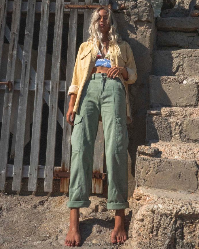 Billabong vrouwen kamerbrede denim cargobroekleger 4D20H1878