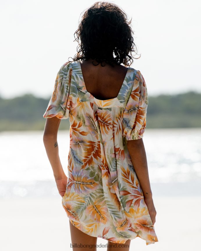 Billabong vrouwen babydoll-jurk aan de zijkant van de baaiwit/multi 4D20H2378