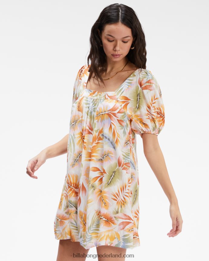 Billabong vrouwen babydoll-jurk aan de zijkant van de baaiwit/multi 4D20H2378