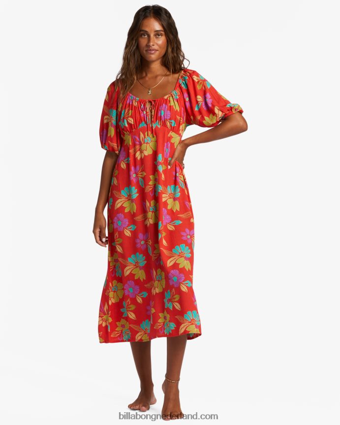 Billabong vrouwen echte romantiek midi-jurkheldere papaver 4D20H2108