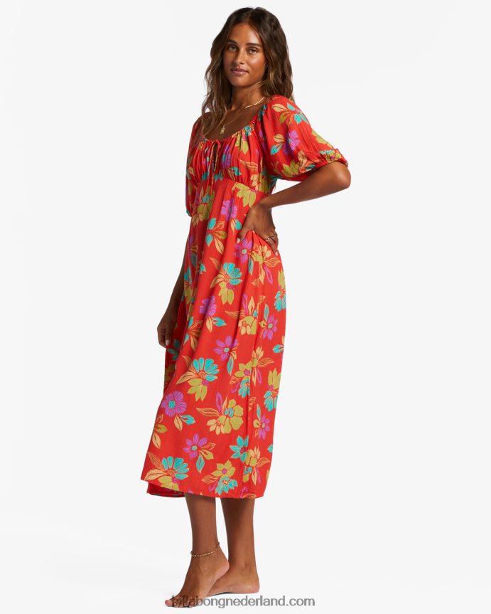 Billabong vrouwen echte romantiek midi-jurkheldere papaver 4D20H2108