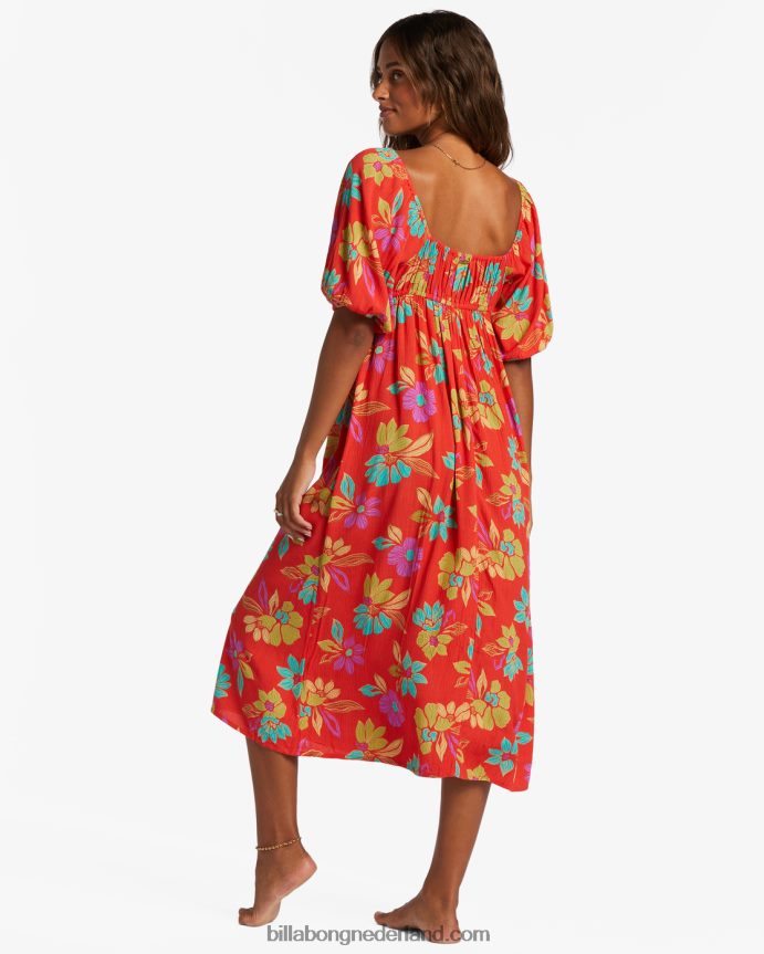 Billabong vrouwen echte romantiek midi-jurkheldere papaver 4D20H2108