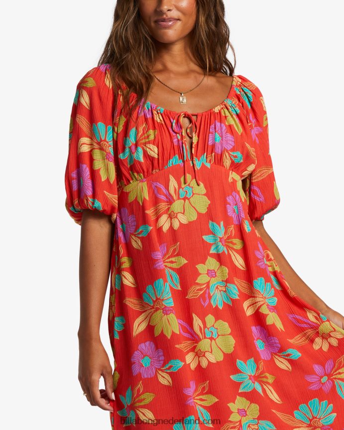Billabong vrouwen echte romantiek midi-jurkheldere papaver 4D20H2108