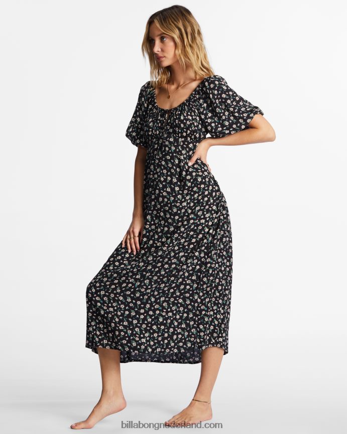 Billabong vrouwen echte romantiek midi-jurkzwarte kiezelsteen 4D20H2181