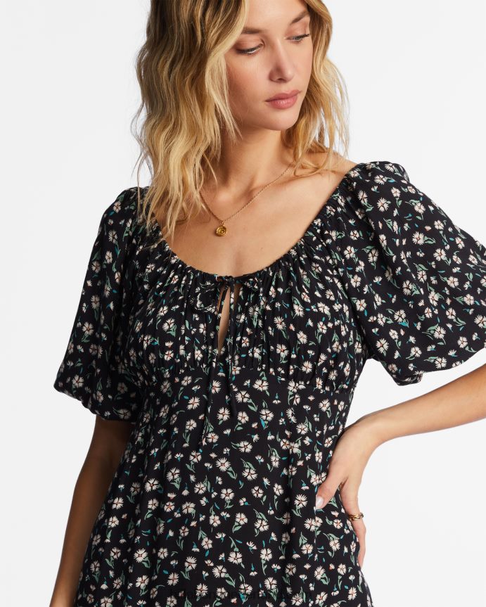Billabong vrouwen echte romantiek midi-jurkzwarte kiezelsteen 4D20H2181