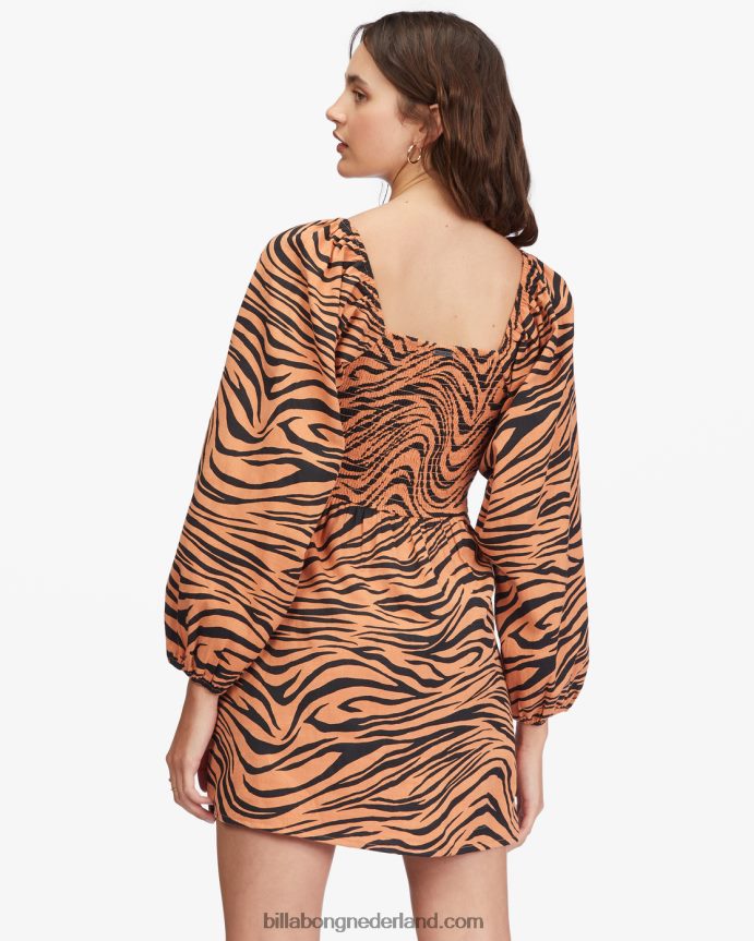 Billabong vrouwen flirterige mini-jurk met lange mouwen voelenwoestijn klei 4D20H2240