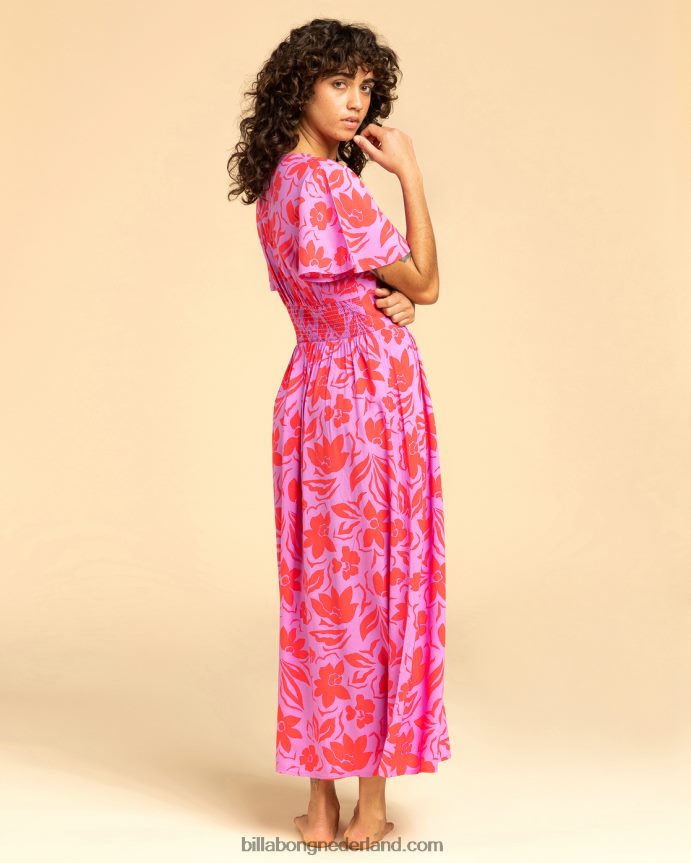 Billabong vrouwen midi-jurk met bloemendroomheldere orchidee 4D20H1940