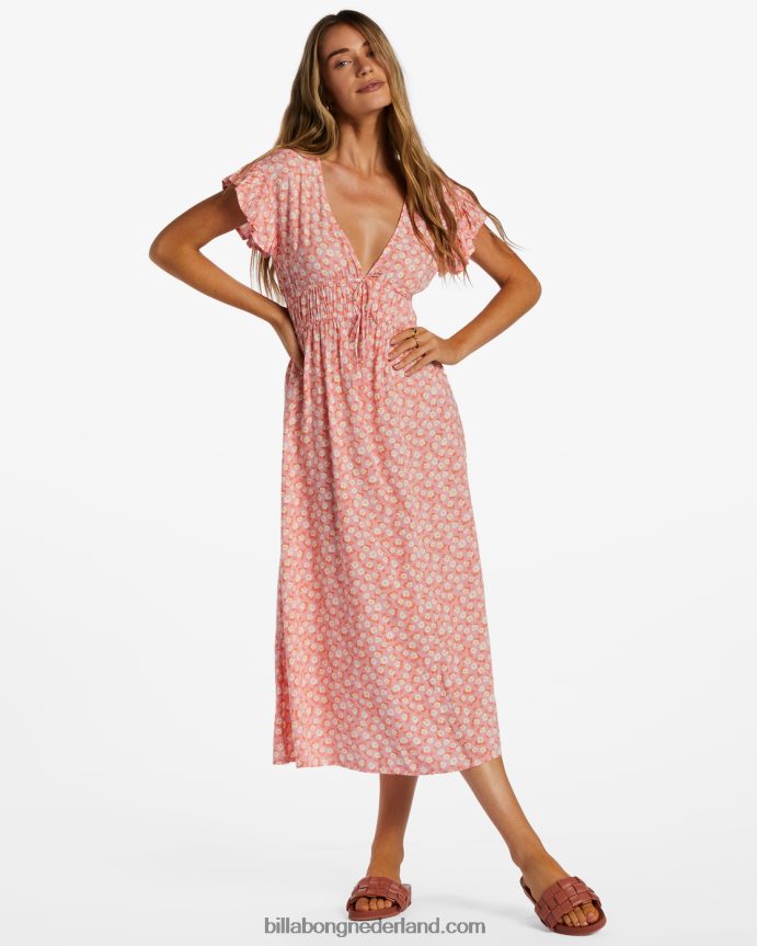 Billabong vrouwen midi-jurk voor een picknickdatumflamingo 4D20H2045