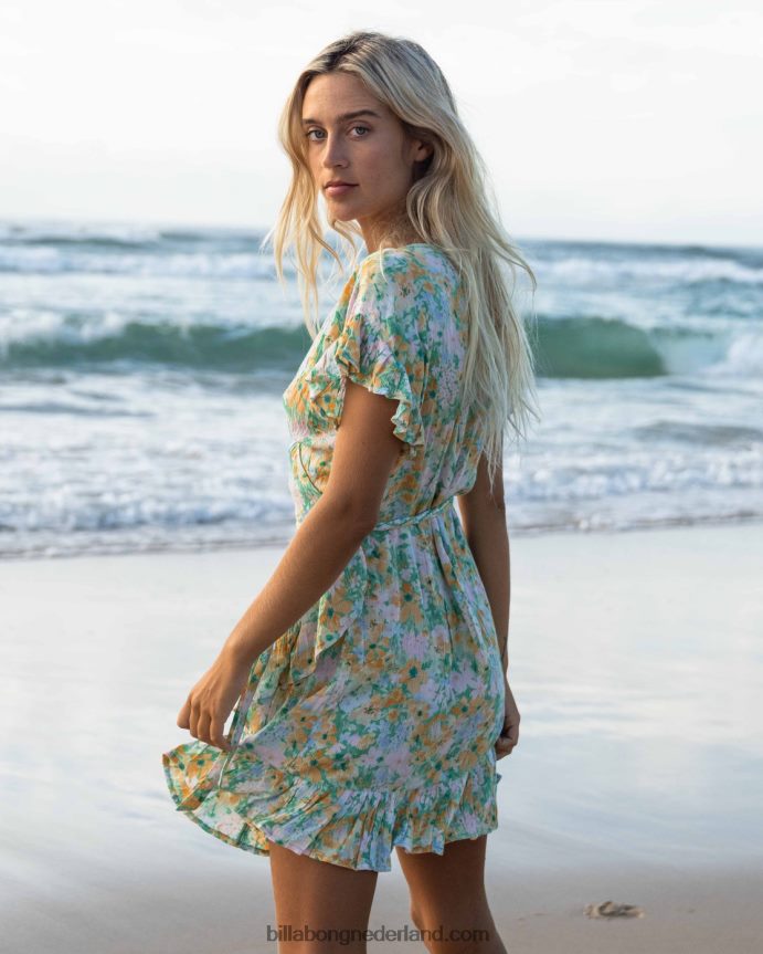 Billabong vrouwen wikkel en rol geweven jurkgroente 4D20H1908