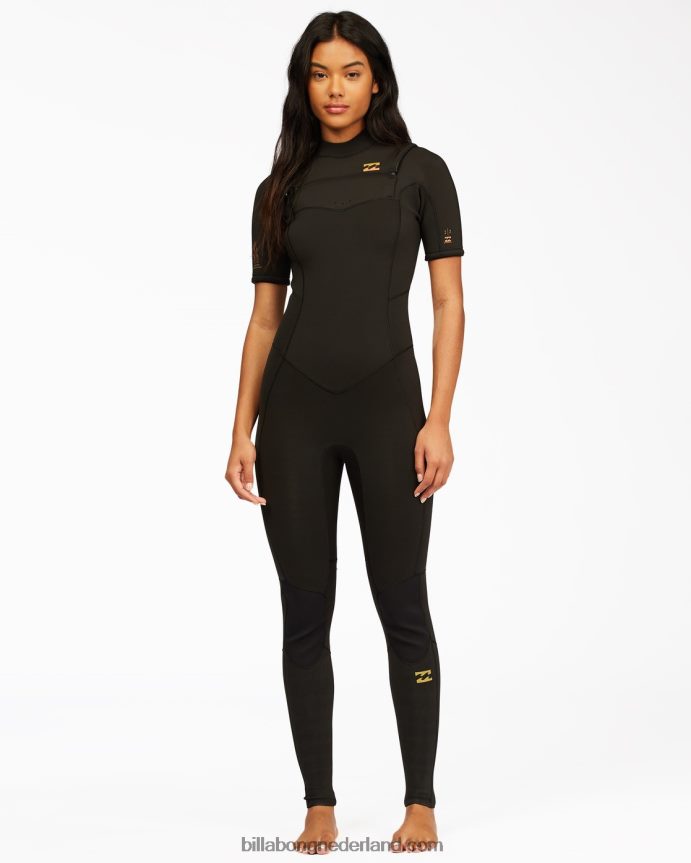Billabong vrouwen 2/2 synergy-wetsuit met korte mouwen en middenritszwarte stropdas kleurstof 4D20H2597