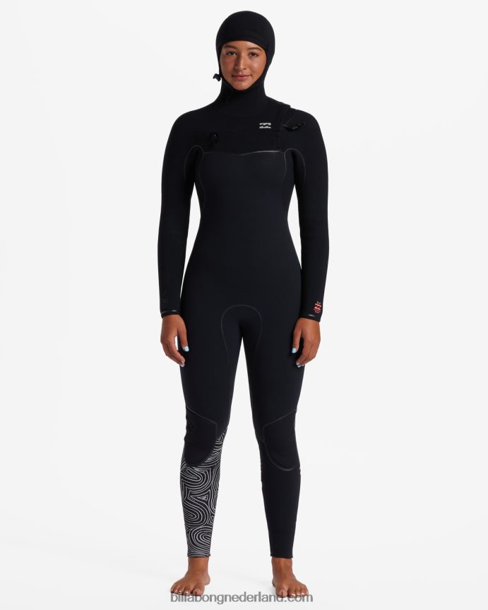Billabong vrouwen 6/5 wetsuit met capuchon en rits op de borstmiddernacht paden 4D20H2595