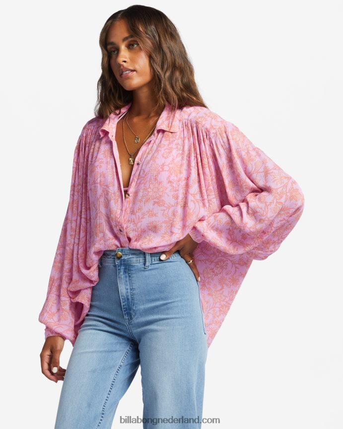 Billabong vrouwen dag na dag shirt met lange mouwenroze paden 4D20H1753
