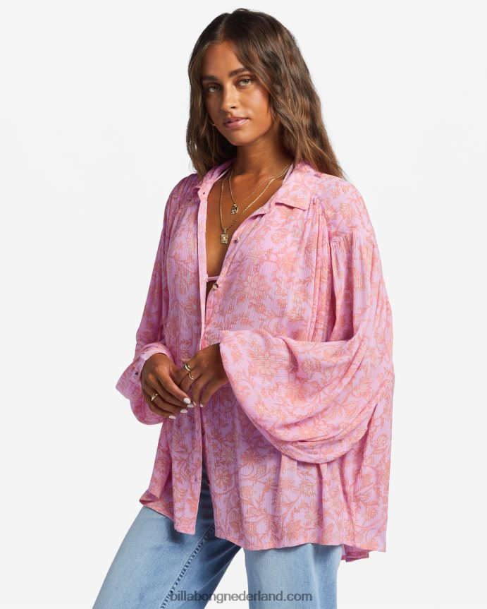Billabong vrouwen dag na dag shirt met lange mouwenroze paden 4D20H1753