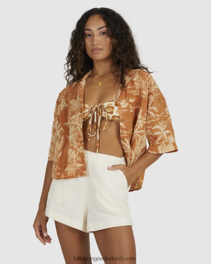 Billabong vrouwen droomdagen overhemd met korte mouwenmosterd 4D20H1972