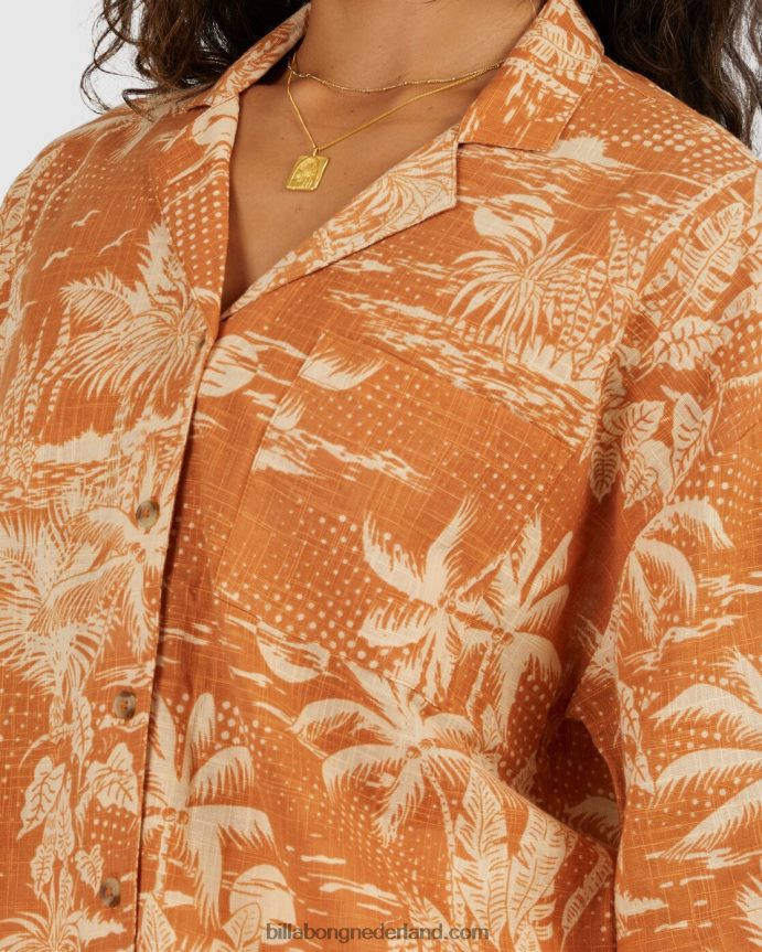 Billabong vrouwen droomdagen overhemd met korte mouwenmosterd 4D20H1972