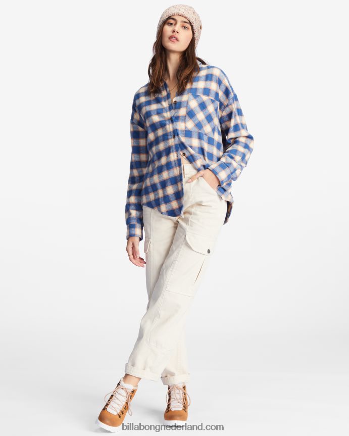 Billabong vrouwen gemakkelijk luchtig overhemd met lange mouwen en knopenindigo liefde 4D20H2214