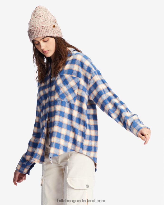 Billabong vrouwen gemakkelijk luchtig overhemd met lange mouwen en knopenindigo liefde 4D20H2214