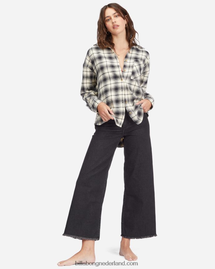 Billabong vrouwen gemakkelijk luchtig overhemd met lange mouwen en knopenuit zwart 4D20H2242